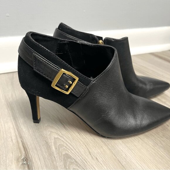 Vince Camuto Booties Kreitha Black Leather Pointed Toe Heeled Ankle - Picture 2 of 7
